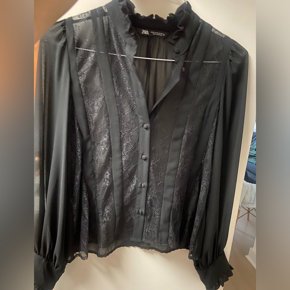 Black buttoned lace blouse